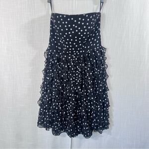 White House Black Market Polka Dot Ruffle Tiered Strapless Dress Size 10
